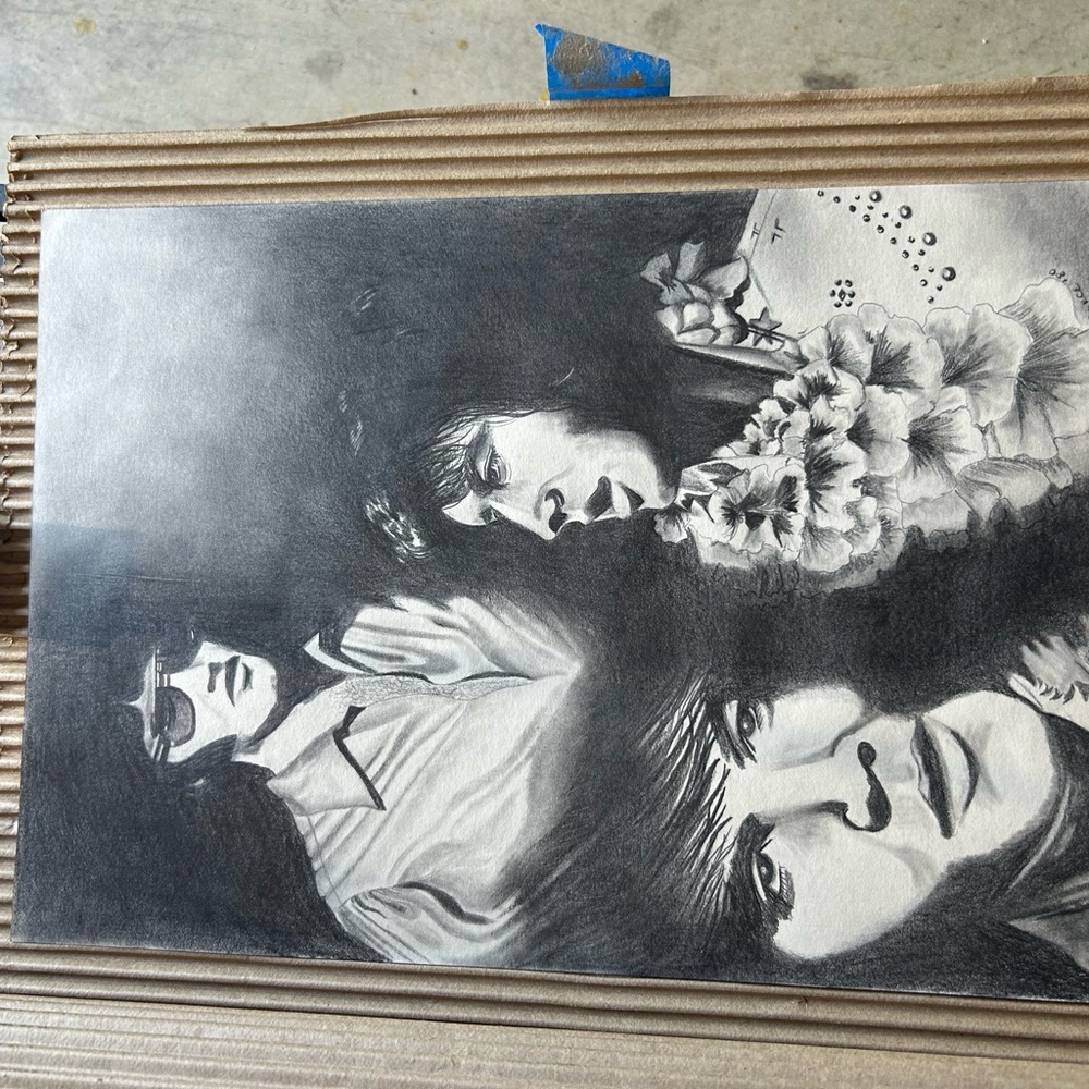 Original Charcoal drawing of Elvis by J D Pearce dated 1980